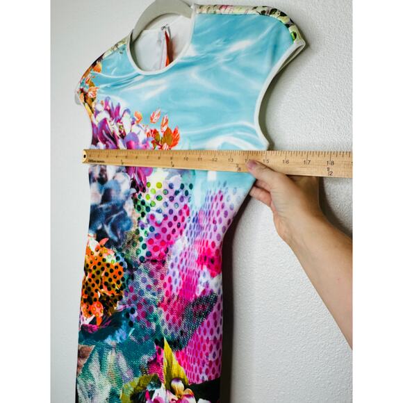 Clover Canyon Pool Flower Neoprene MultiColor Aqua Bodycon Dress XS - Picture 12 of 12